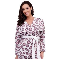 Ladies Animal Print Polished Fleece Short Drape Bathrobe Housecoat Dressing Gown