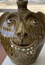 CHARLES LISK ALKALINE GLAZE FACE JUG CATAWBA NC POTTERY 10” UNIQUE!