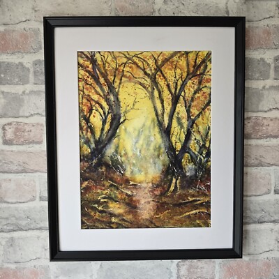 Original Aquarell Gemälde Mystischer Herbstwald Zauberwald gerahmt