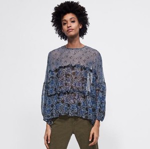 zara blue ruffle blouse