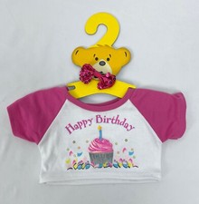 Build a Bear BAB Happy Birthday Girl Shirt Hanger Pink Cupcake Sequins Bow Doll