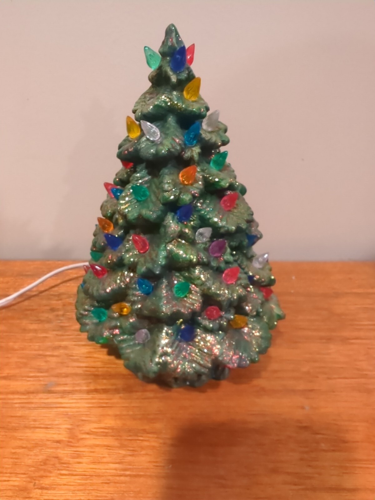 Read Vintage Green Ceramic Light Up Christmas Tree Tabletop 8 Inches