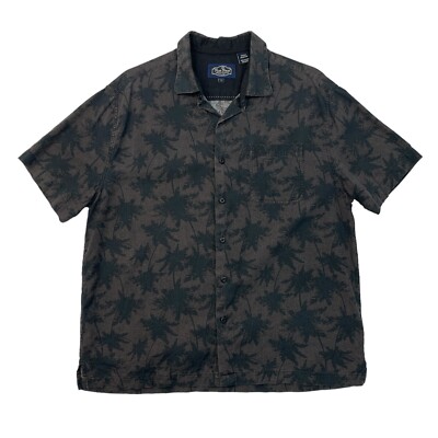 Nat Nast Shirt Mens L Large Brown Black Silk Blend Button Up Palm Tree Hawaiian