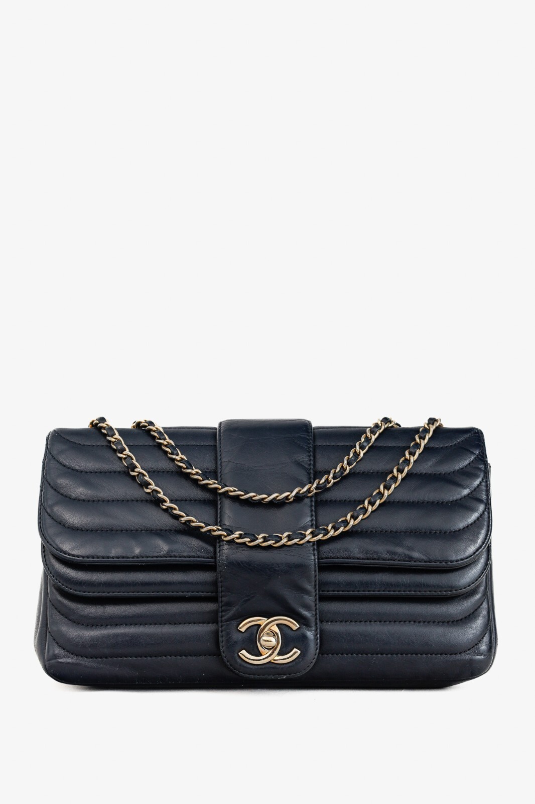 Chanel Vintage Mademoiselle Midnight-Blue Horizontal-Quilt Flap Bag