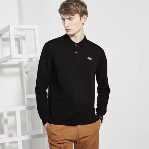 Men's Lacoste2 Mesh Poloshirt Classic Fit Button Down Long Sleeve T-shirt Top - Picture 1 of 17