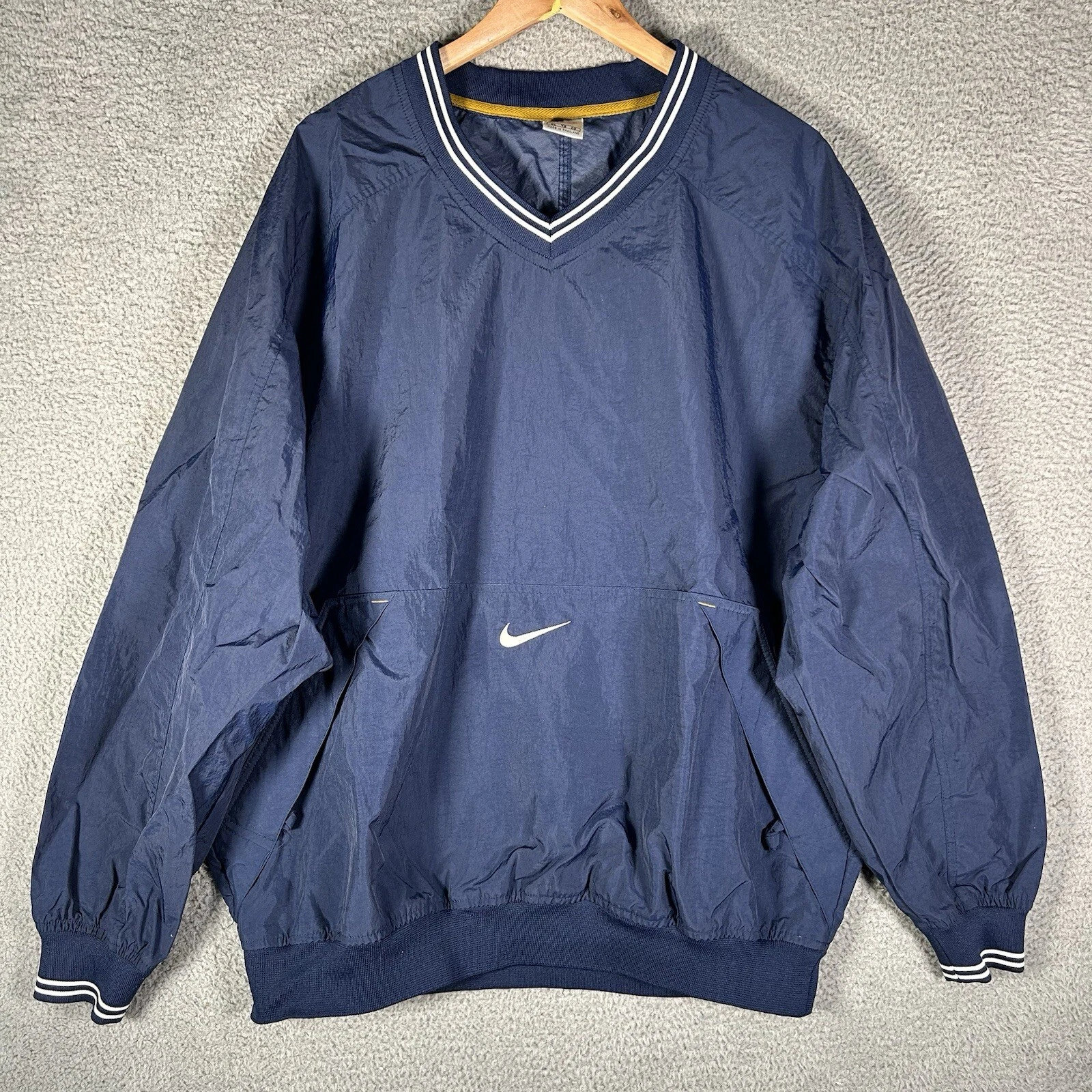 Nike Windbreaker Jacket Track V Neck Center Swoosh VTG 90s Nylon Blue Mens XL