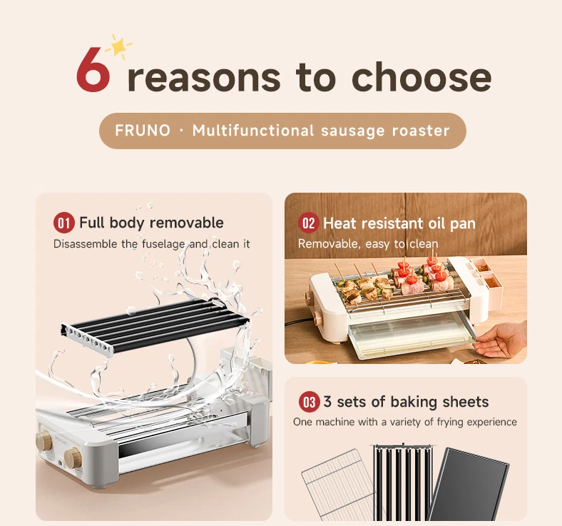 Electric Hot Dog Roller Sausage Roller Machine for Home Kitchen Barbecue 6 tube - image 4 of 4