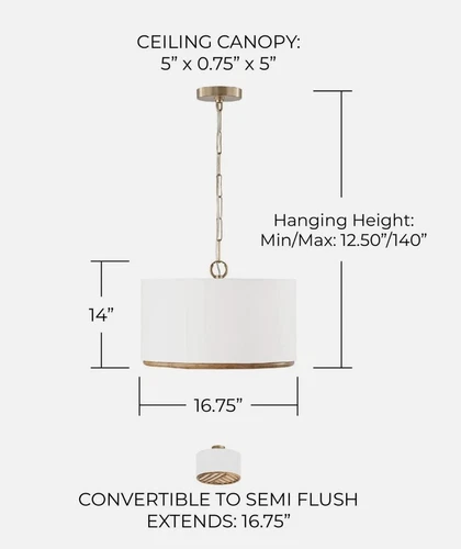 Capital Lighting 247431 Soleil 3 Light 17"W Semi-Flush Drum - Brass - Picture 4 of 4