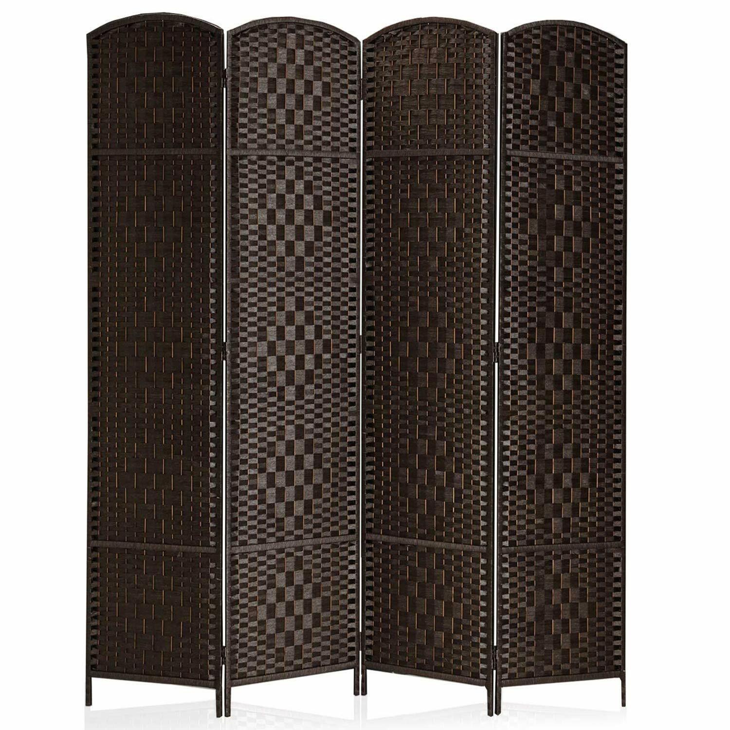 6ft Tall Folding Freestanding Privacy Screen 4-Panel Weave Fiber Room Divider for Living Room Bedroom Dining Room