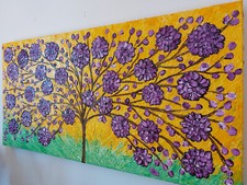 QUADRO ALBERO DELLA VITA DIPINTO A MANO FONDO ORO 1 metro x50x4cm RIF32