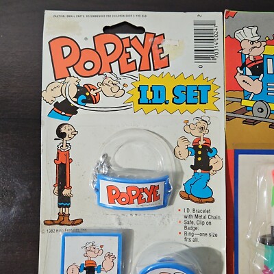 Vintage 1980's Popeye The Sailor I.D. Set & Miniature Train Set