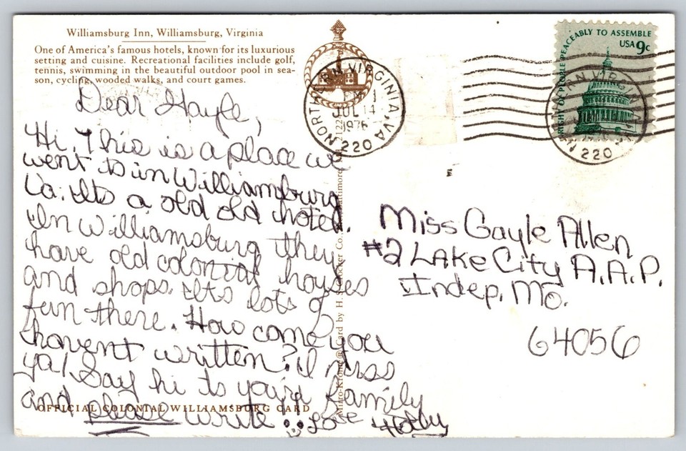 Postcard Williamsburg Inn Williamsburg Virginia | eBay UK