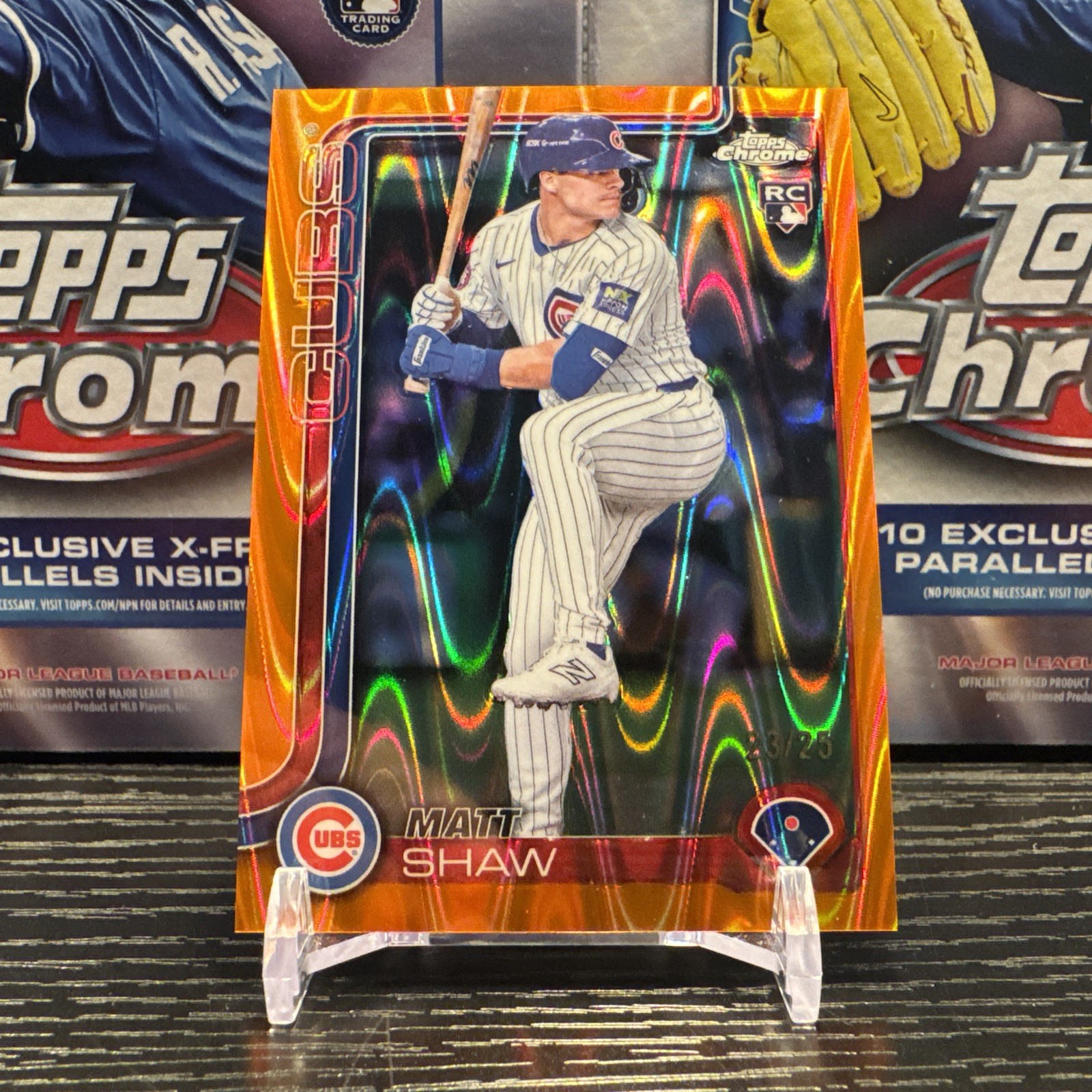 2025 Topps Chrome Matt Shaw Orange Raywave Refractor RC #'d 23/25 - #219 Cubs