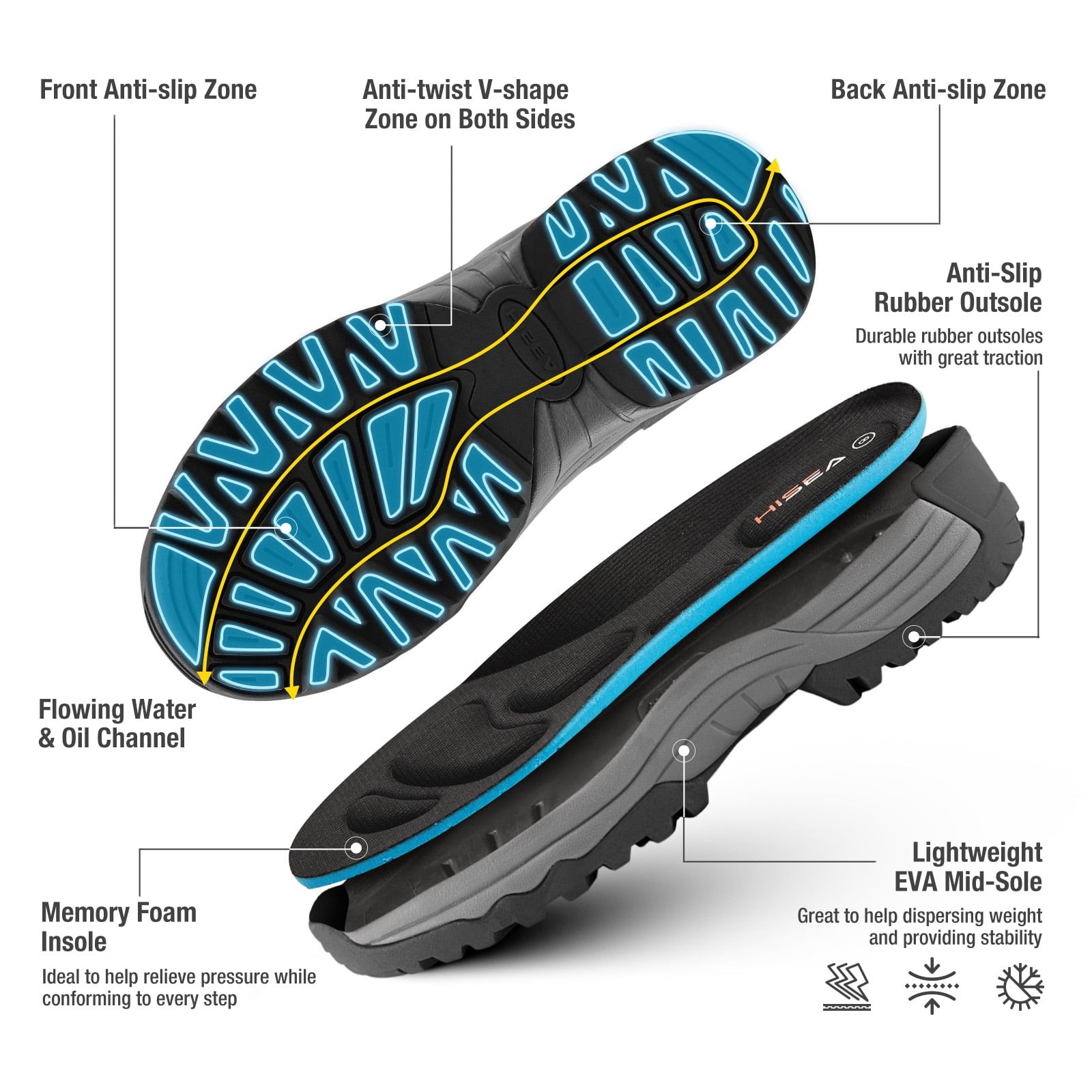 HISEA Rubber Rain Boots for Men, Insulated Waterproof Neoprene, Slip-Resistant