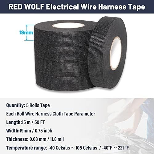 RED WOLF Wiring Harness Tape High Temp Wire Cable Loom Self-Adhesive Fabric Tape