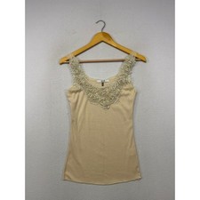 AnM Coquette Pearl Lace Tank Top Womens Small Beige Floral Camisole Fairy