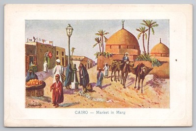 KAIRO Markt in Marg belebte Straßenszene Ägypten 1910er Künstler Machiadi
