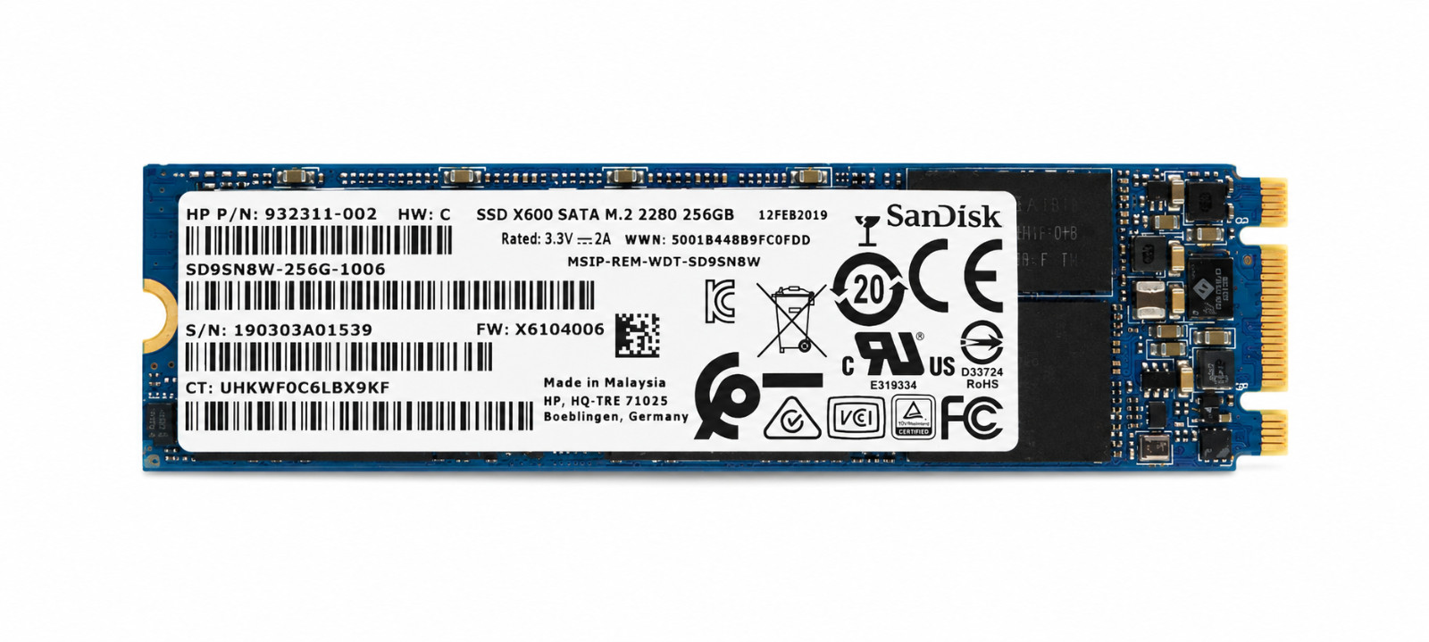 SanDisk X600 256GB SSD M.2 2280 SATA HP 932311-002 SD9SN8W-256G-1006