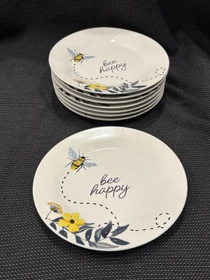 Eight (8) Royal Norfolk Bee Happy 7 1/2  Stoneware Salad/Dessert Plates
