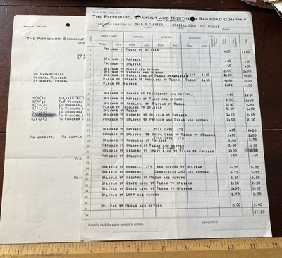 Pittsburg Shawmut and Northern Railroad Co. Spl Agent Reports 1 Arrest 1942/43