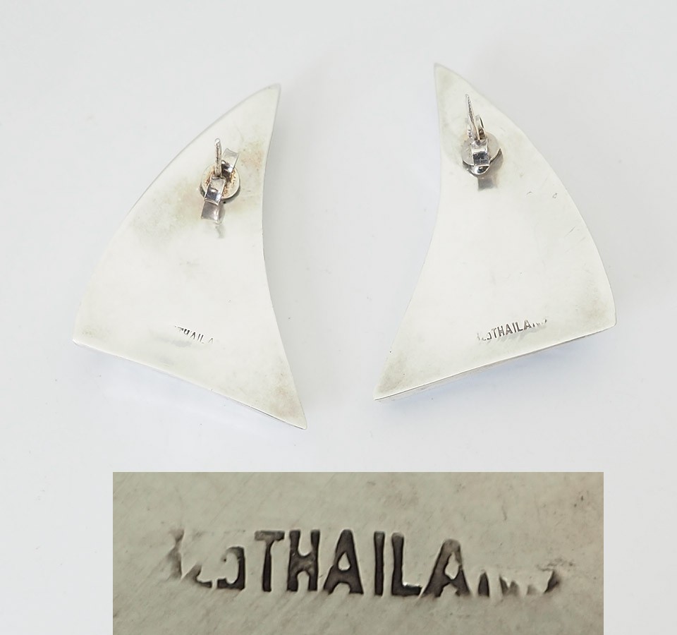 Large sterling silver triangle shape modernist ea… - image 4