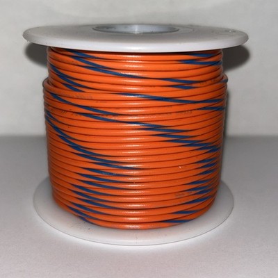 18 AWG UL1007   Flexible Stranded Orange with Blue Stripe PVC  100 ft. spool