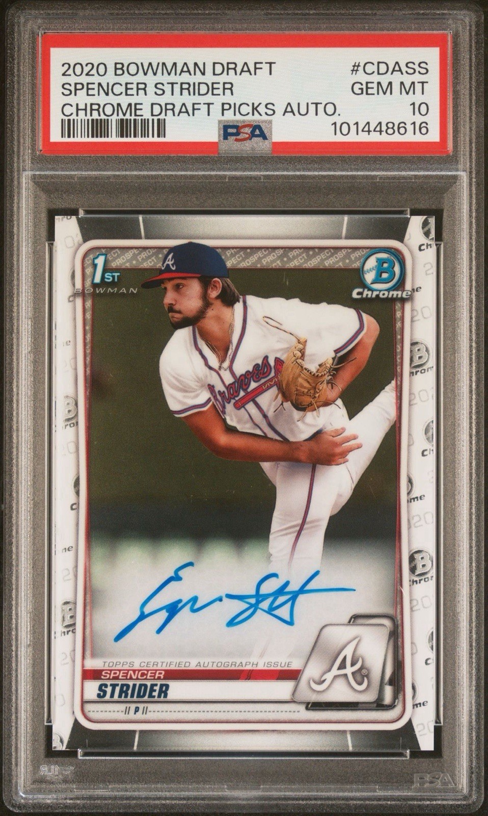 2020 Bowman Draft Spencer Strider Chrome Draft Picks Auto RC #CDA-SS PSA 10