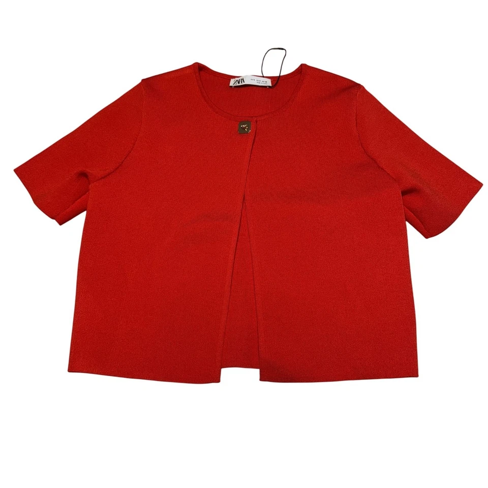 Cárdigan corto Zara rojo manga corta un botón para mujer pequeño S