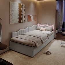 Kinderbett Schlafsofa 90x200 cm LED Einzelbett Lattenrost Boxspringbett Stauraum