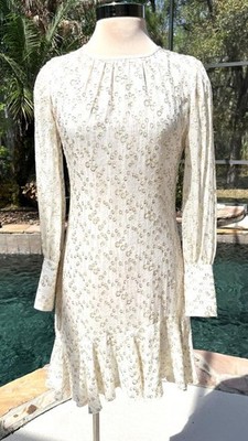 DEREK LAM 10 Crosby Silk Size 2 Ivory White Gold Lurex Asymmetrical Hem Dress 2