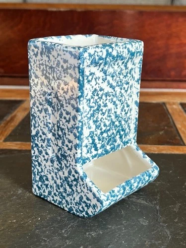Vintage McCoy #151 blue speckled match holder wall pocket sponge planter