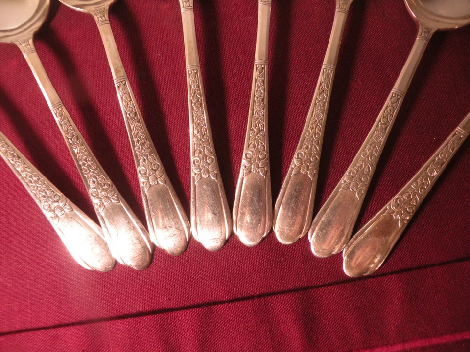 8 cucharas sopera Gumbo Oneida Floral II Simeon Rogers 1938 cuenco redondo 7" Foto 4 de 4