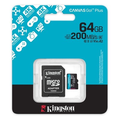 Kingston Micro SD Card Canvas GO Plus Memory 64GB Class 10 TF V30