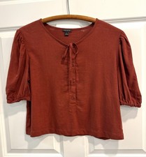 Ann Taylor Rust Puff Sleeve Button Front Visc...