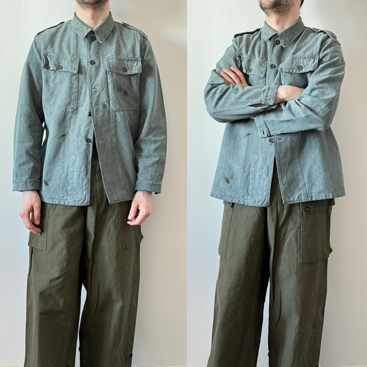 70s vintage Swiss army prison salt pepper distressed workwear