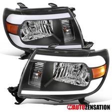Fit 2005-2011 Toyota Tacoma Black Led Tube Headlights Headlamps Leftright 05-11