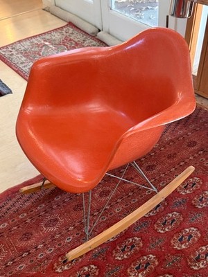 Vintage Orange Fiberglass Eames Rocker Herman Miller Mid Century Modern 50s