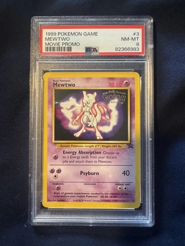 🔥 Mewtwo #3 PSA 8 NM-MT 1999 Black Star MOVIE PROMO Pokemon WB First Movie