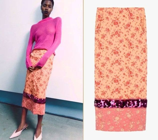 $139 ZARA SALE SS24 SEQUINNED JACQUARD SKIRT ORANGE LIMITED
