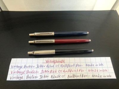 X3 Parker Jotter Kugelschreiber mit neu montierten Minen. Blau, Rot & Schwarz