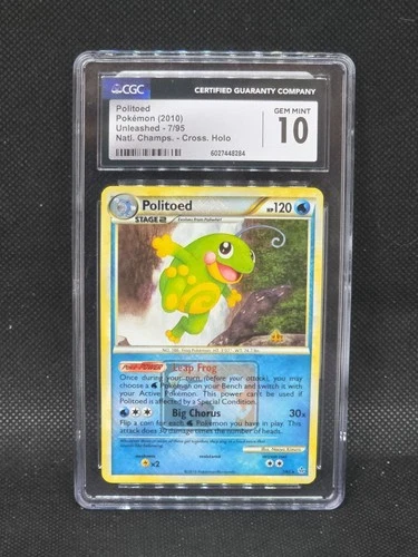 CGC 10 Politoed Unleashed Crosshatch Holo 7/95 National Championships Pokemon