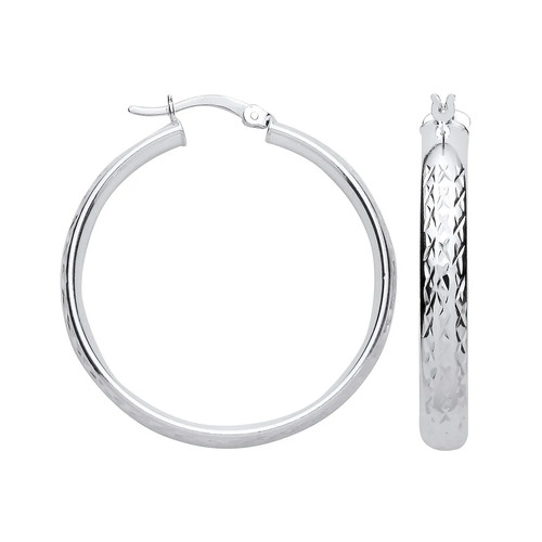 Earrings Sterling Silver 30mm Tyre Tread Design D Shape Womens Jewellery