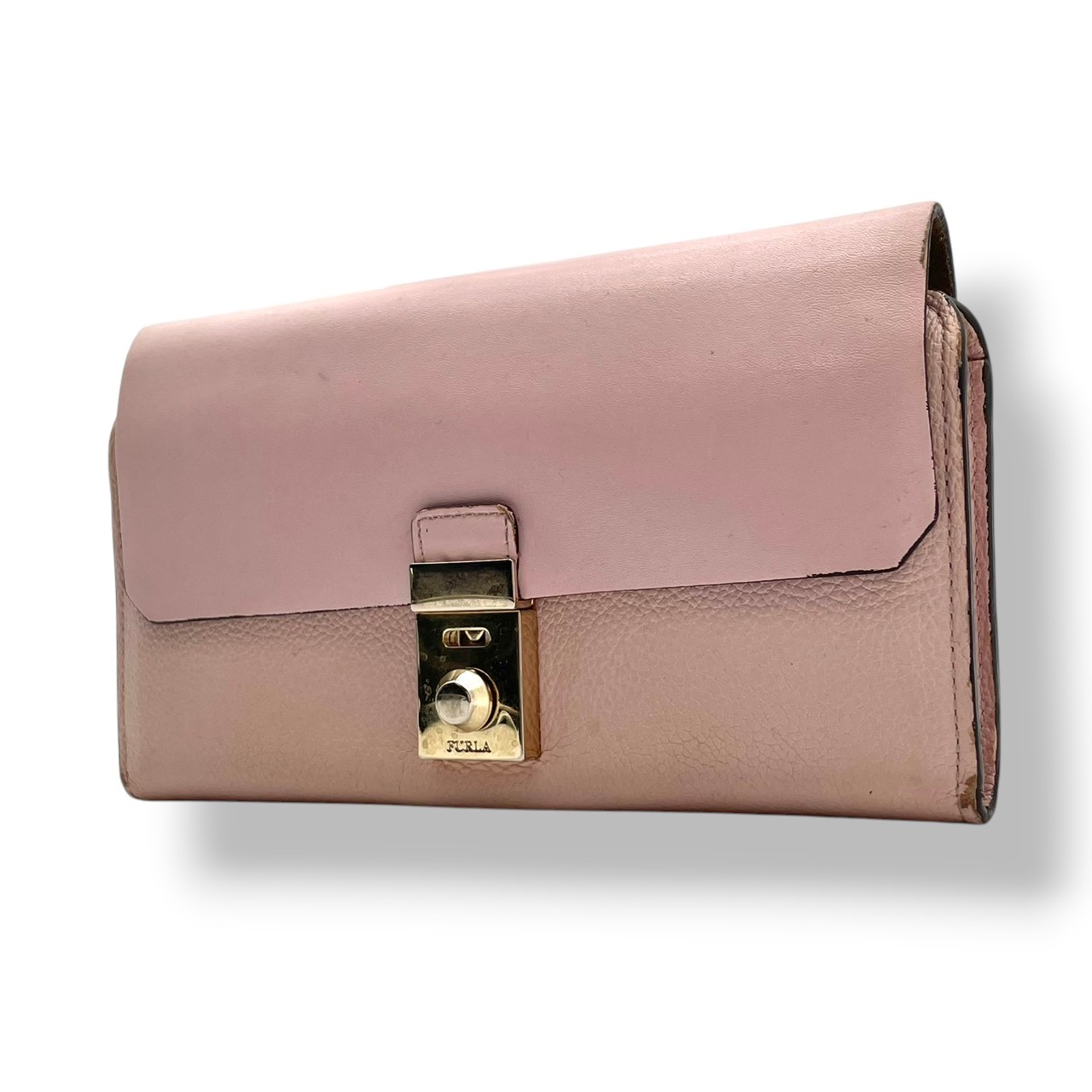 Authentic FURLA Milano Peggy XL Bifold Leather Long Wallet Light Pink Gold