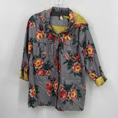 Matilda Jane Tut Tut floral gingham Full Zip rain Jacket Small EUC