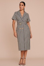 VTG Rickie Freeman Teri Jon Midi Dress Striped Nautical Yacht Old Money Size 4
