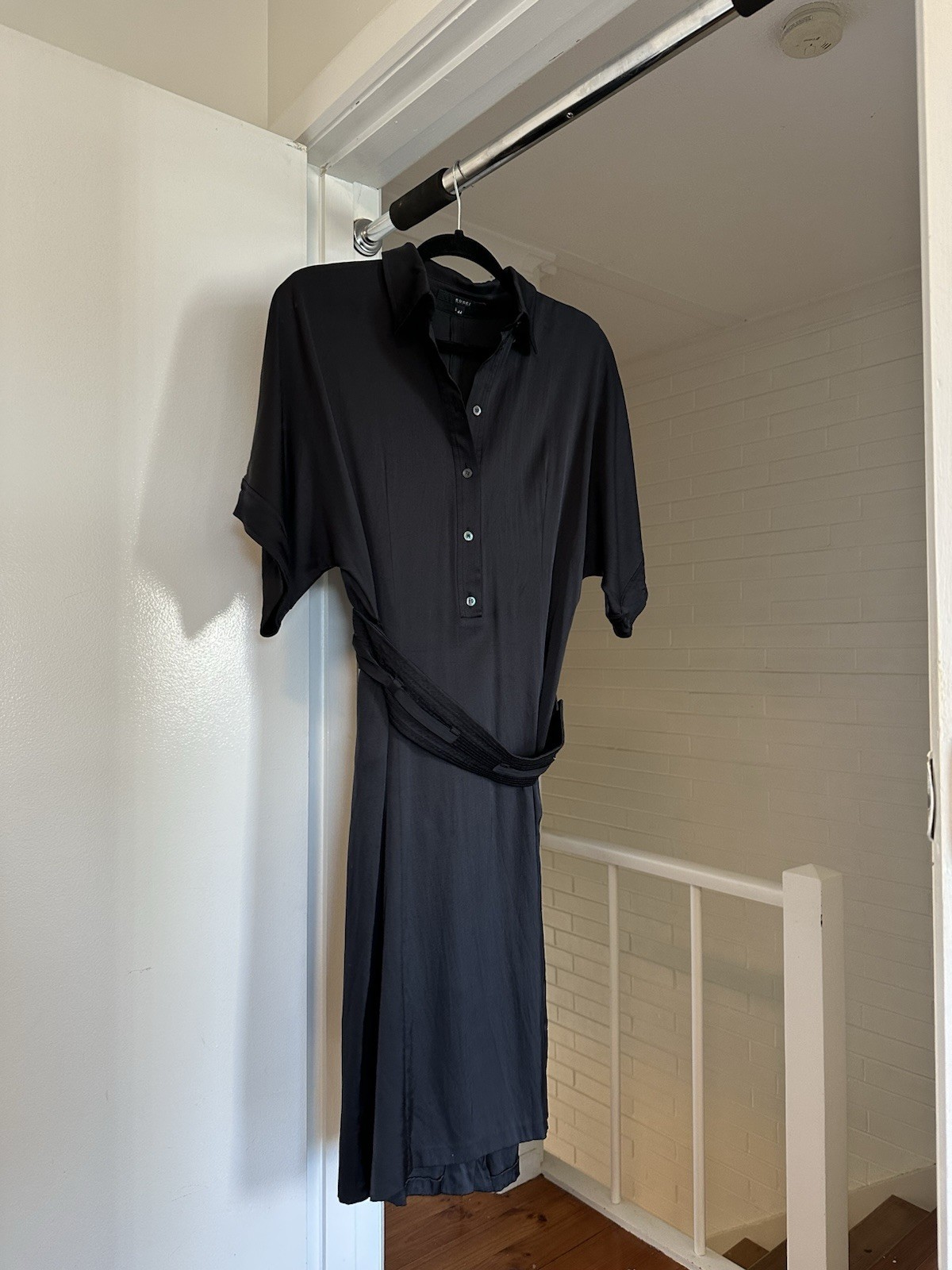 Gucci Vintage Black Silk Shirt Dress IT 44 Made in Italy with Belt, Rare image 4