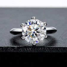 9 mm Round Cut VVS1 Moissanite Solitaire Proposal Ring In 14K White Gold Plated