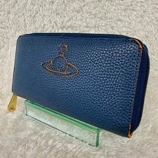 Vivienne Westwood Long Wallet Navy Leather Orb Embroidery Excellent