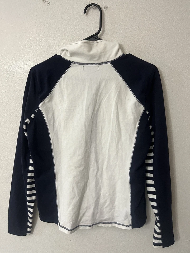 Chaqueta Top Para Mujer Mediana Chaps Cremallera Blanca Azul Marino Deportiva Foto 2 de 4