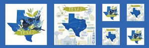 Moda-Quilt-Fabric-Desert-Song-Texas-Panel-13-034-x-44-034-Bluebonnet-Mockingbird-blue
